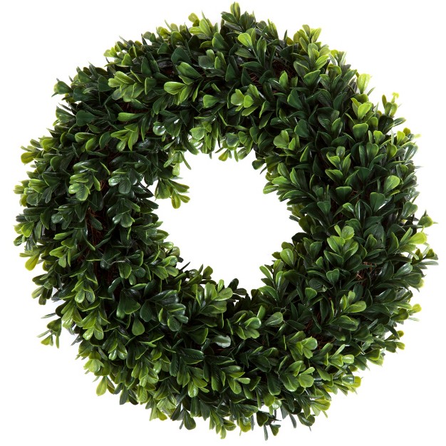 Artificial Boxwood Wreath 12 Inch Uv resistant Plastic Front Door Wreath And Window Decor For Spring And Summer By Pure Garden green