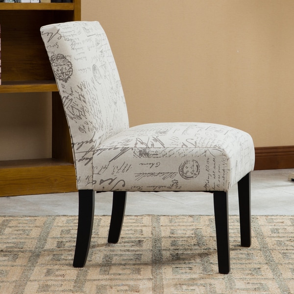 Roundhill Furniture Botticelli English Letter Print Fabric Armless Accent Chair