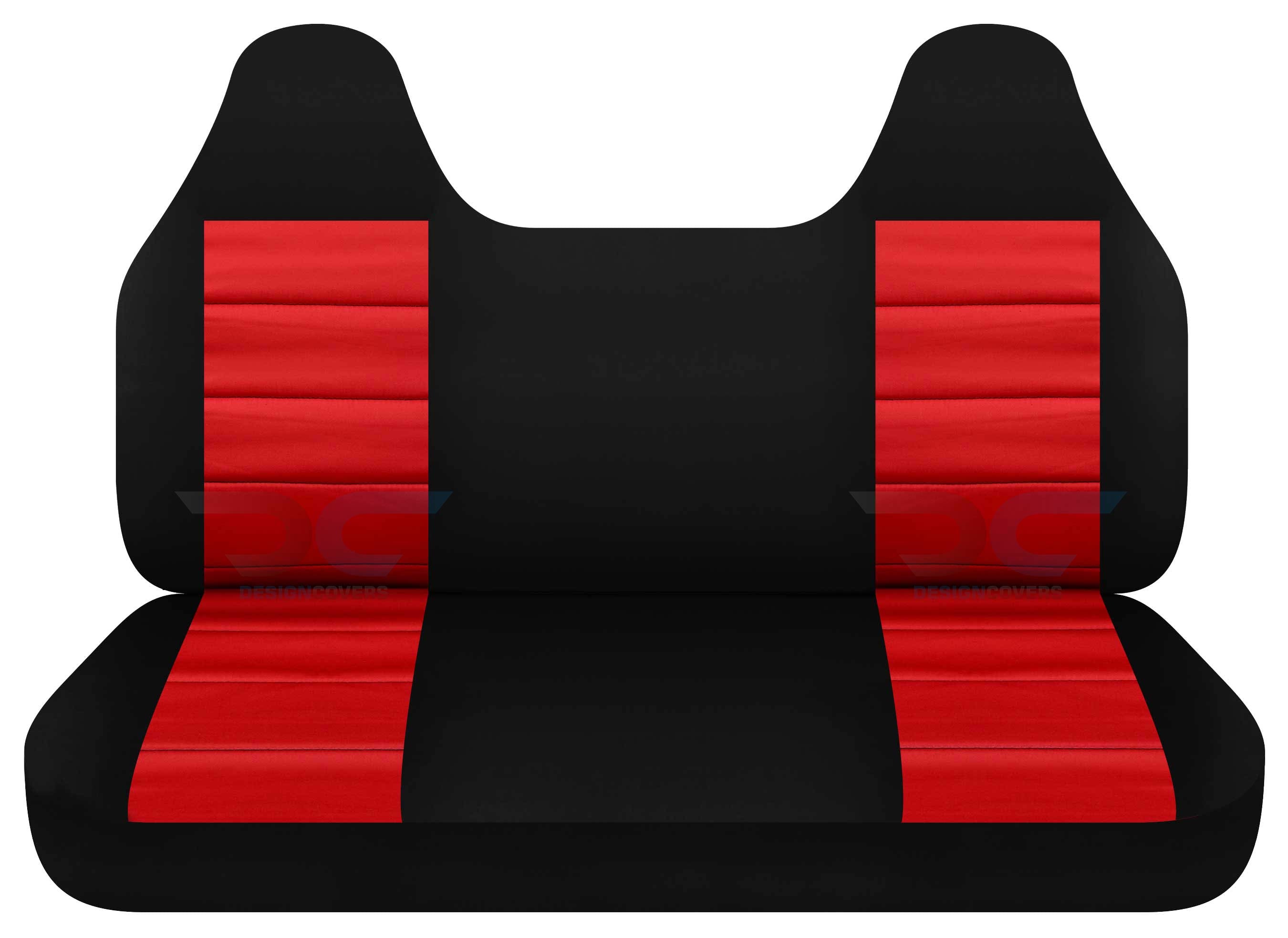 T425-Designcovers Compatible with 1992-1998 Ford F-150 Two-Tone Truck Seat Covers (Front Solid Bench) with Molded Headrests: Black and Red Velour