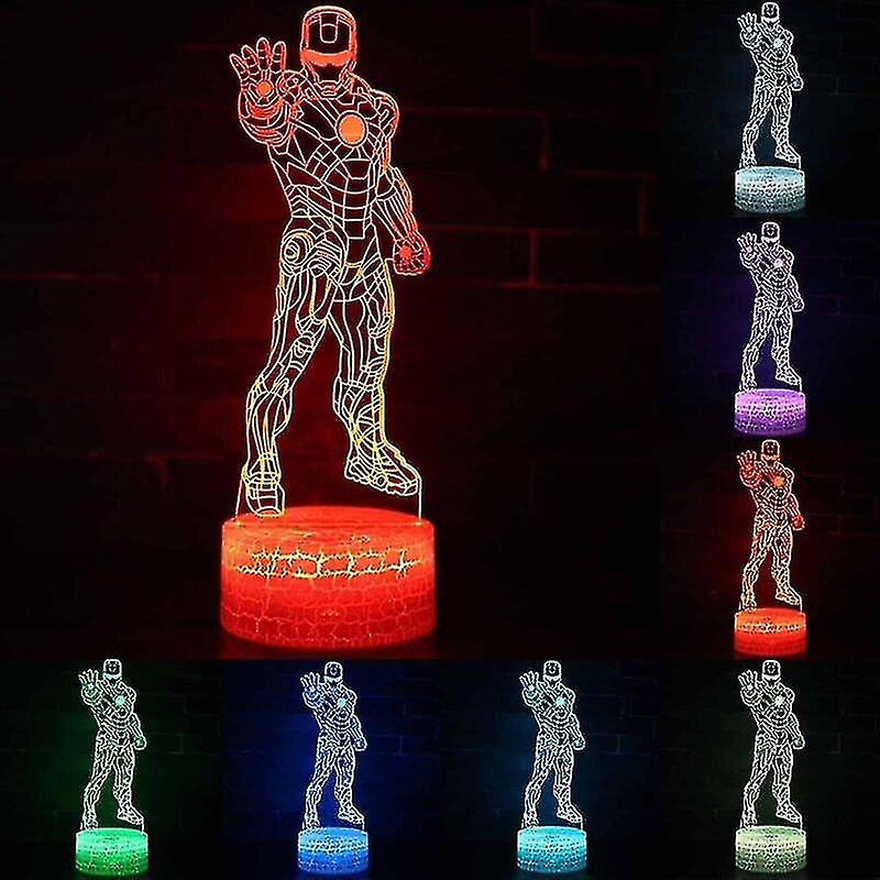 7 Colour Illusion Table Desk Lamp 3d Led Night Light Bust Iron Man Kids Toys Redmiter@