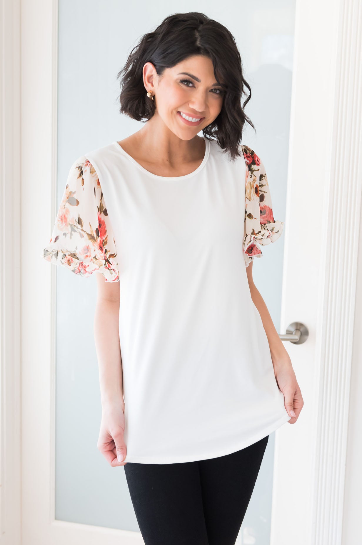 Always Trusted Modest Flutter Sleeve Blouse