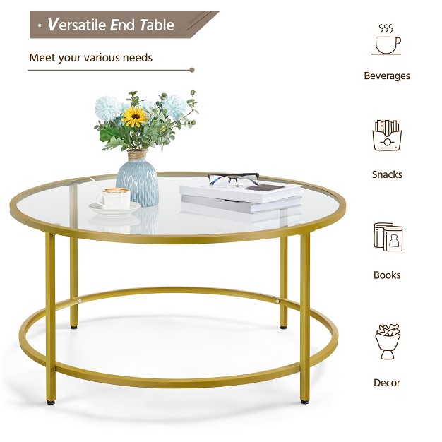 Yaheetech Modern Glass top Coffee Table Round End Table