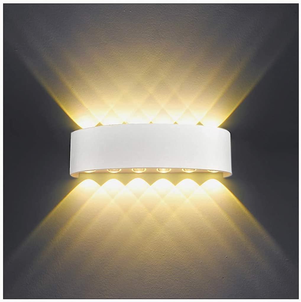 12w Led Indoor Wall Light White Modern Wall Light， Ip65 Waterproof Aluminum， Up Down Spot Lamp(warm White)