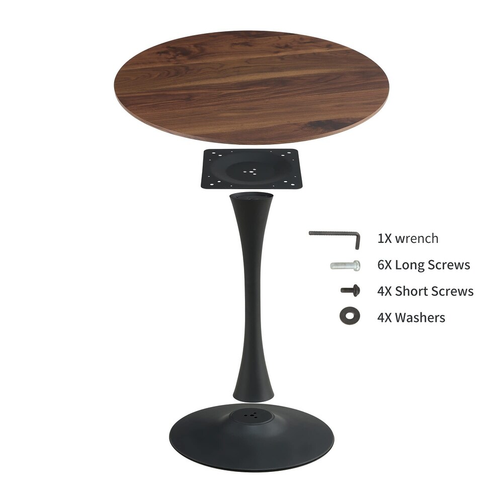 Round Dining Table  Mid Century Kitchen Dining Table for 2 4 People Brown Color Wood Grain Table Top   Pedestal Base