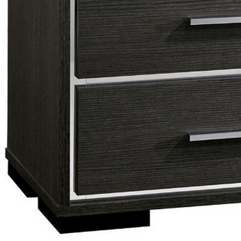 Contemporary Style Three Drawers Wooden Nightstand with Bar Handles， Dark Gray