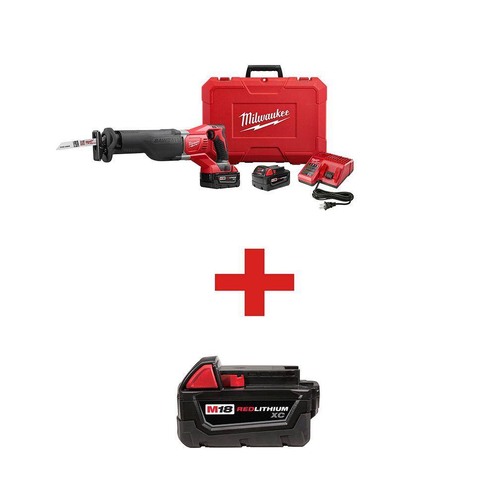 MW M18 18V Lithium-Ion Cordless SAWZALL Reciprocating Saw 2 Battery Kit with 3.0Ah Battery 2621-22-48-11-1828