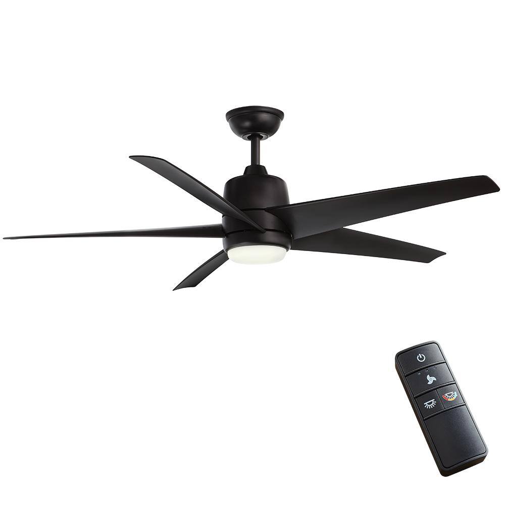 Hampton Bay Mena 54 in. White Color Changing Integrated LED IndoorOutdoor Matte Black Ceiling Fan with Light Kit and Remote Control 99919