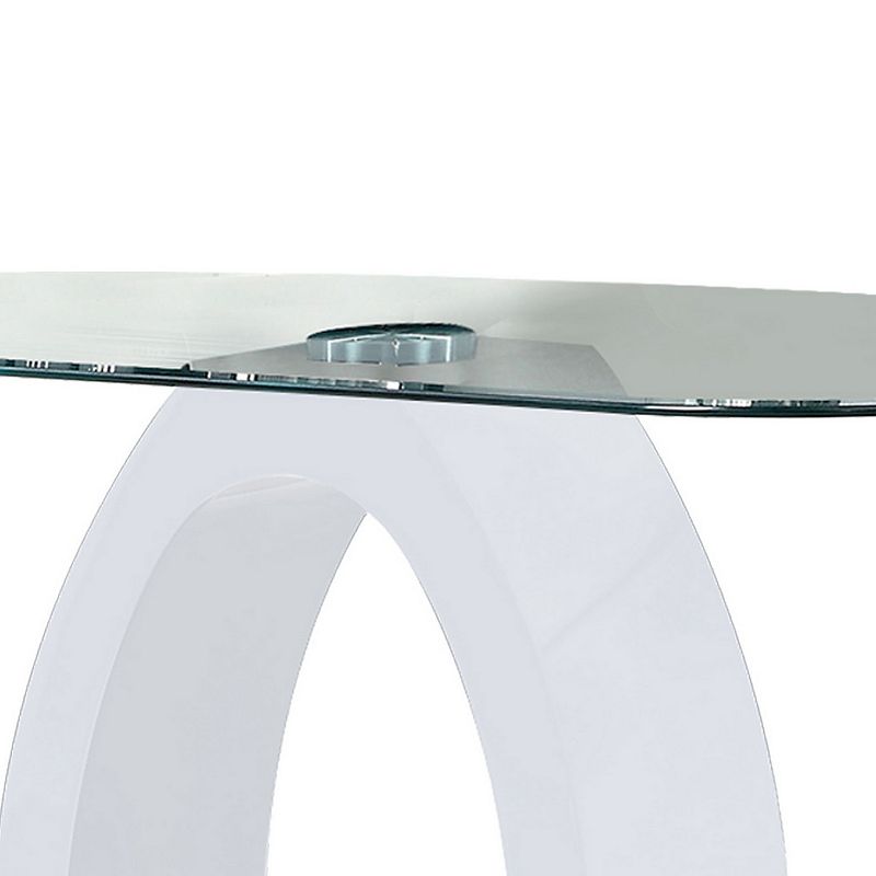 Contemporary Tempered Glass Top Sofa Table with O Shape Base， White