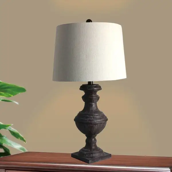 Fangio Lighting's 6264BRZ 28 in. Classic Urn On Square Pedestal Resin Table Lamp in Cottage Bronze Espresso