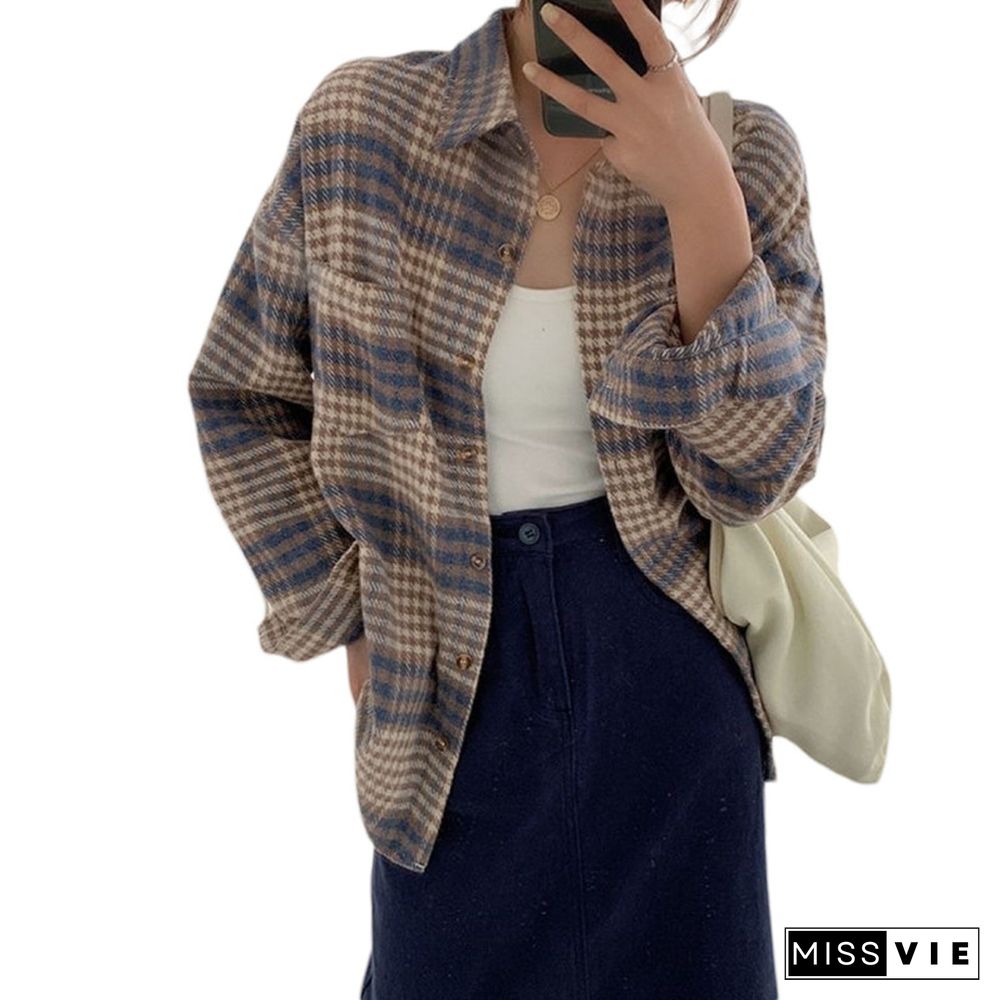 Thick Plaid Shirts Women Winter Keep Warm Long Sleeve Blouses And Tops New Casual Slim Jacket Female Clothes Outwear