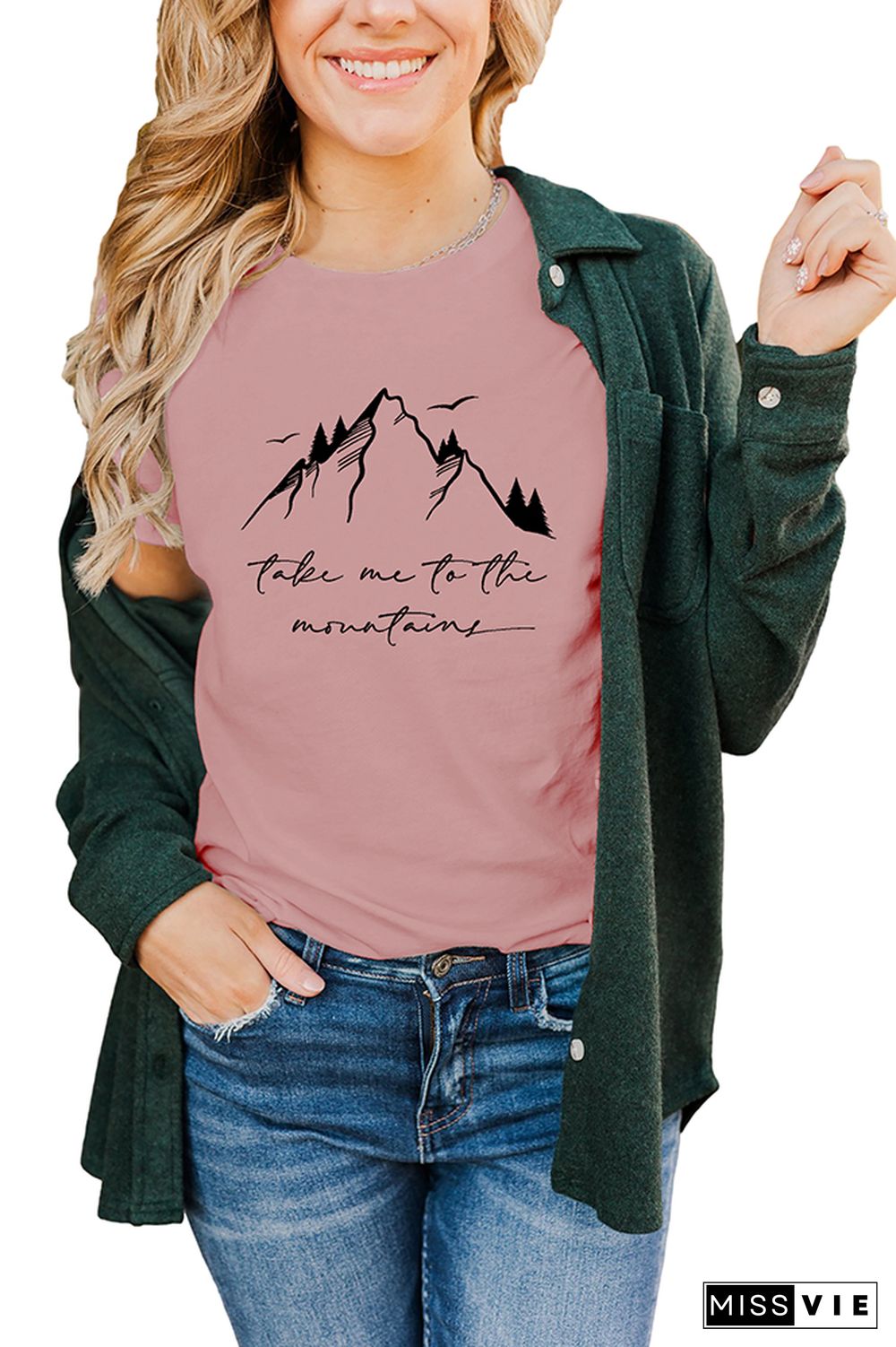 Take Me to the Moutains Graphic Tee Short Sleeve T-shirt Wholesale