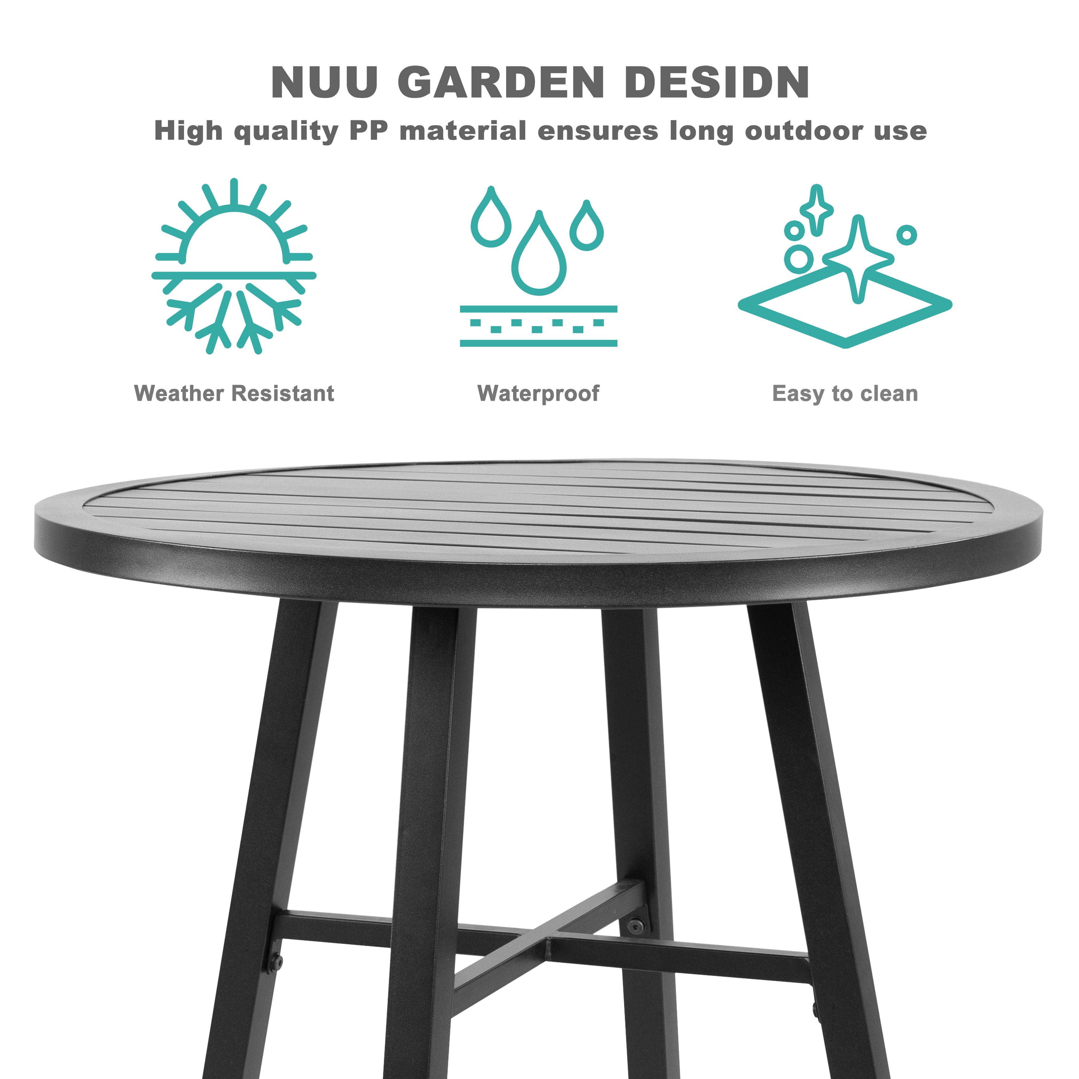 Nuu Garden 3 Piece Patio Bistro Set, Textilene Swivel Patio Chairs and Iron Table All-Weather Outdoor Furniture Set for Lawn, Backyard, Balcony, Black and Brown