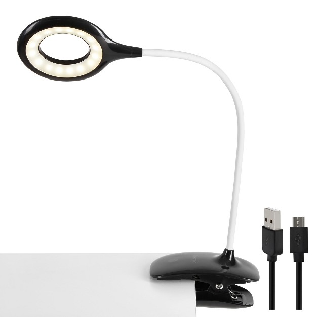 Insten Led Desk Lamp Bright Table Lamp Clip on Rechargeable Flex Neck Touch Control 3 Brightness Levels 240 Lumens Black