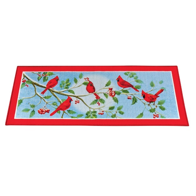 Collections Etc Cardinals On Branch Winter Holly Printed Accent Rug