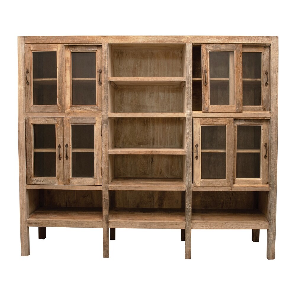 Reclaimed Wood Cabinet with 8 Glass Doors and 11 Shelves