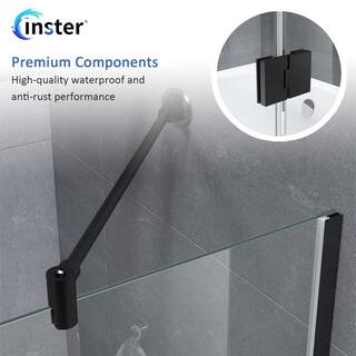 INSTER VENUS 48 in. W x 58 in. H Pivot Frameless Tub Door in Black Hinges with Clear Glass (Include Fixed Panel) HDBTYNSD0012