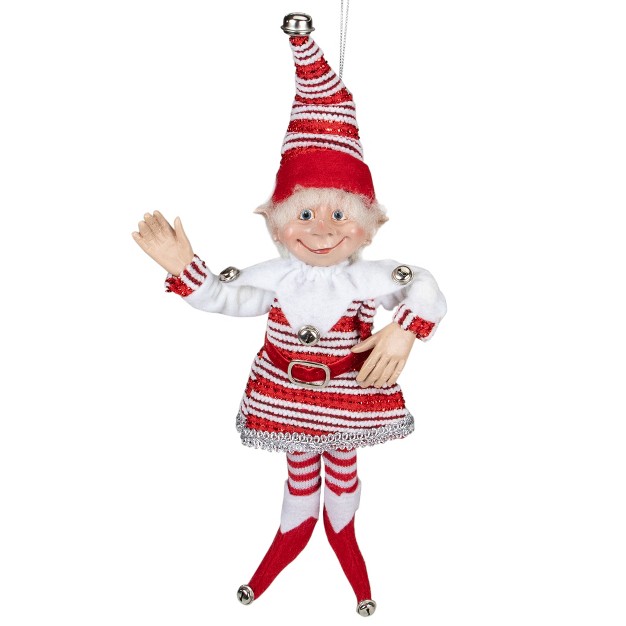 Red And White Peppermint Striped Elf With Jingle Bells