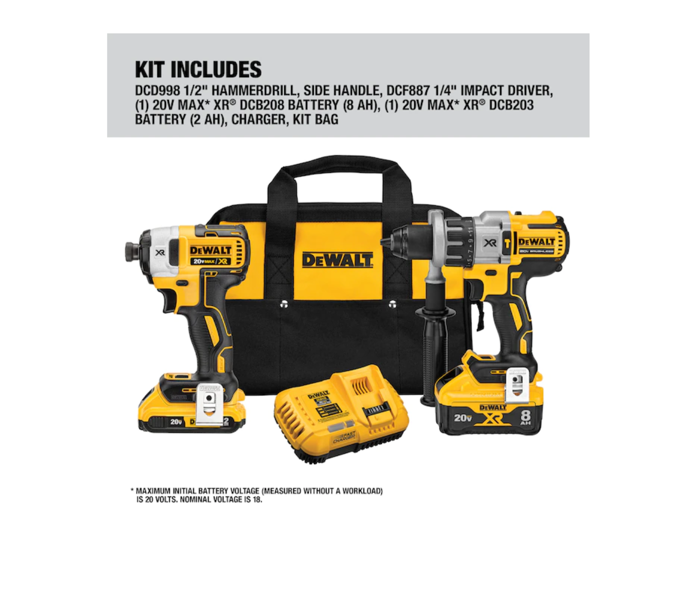 DEWALT DCK299D1W1 Power Detect XR POWER DETECT 2-Tool 20-Volt Max Brushless Power Tool Combo Kit with Soft Case (2-Batteries and charger Included)