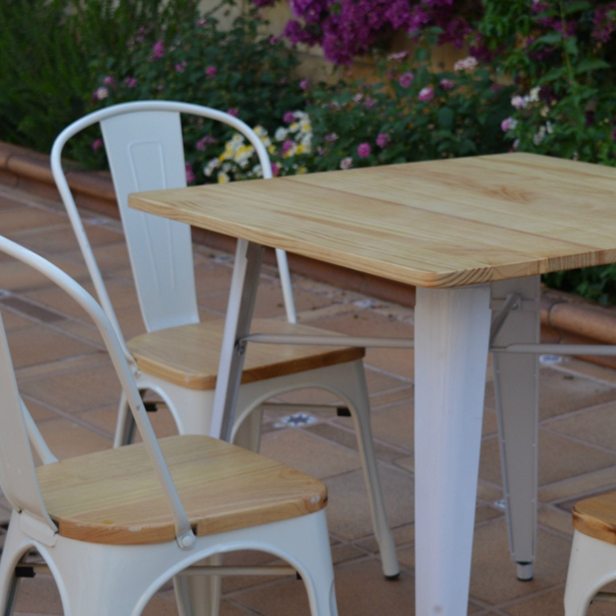 Industrial Table With Solid Wood Top 80 Cm Gt-236U-W+N