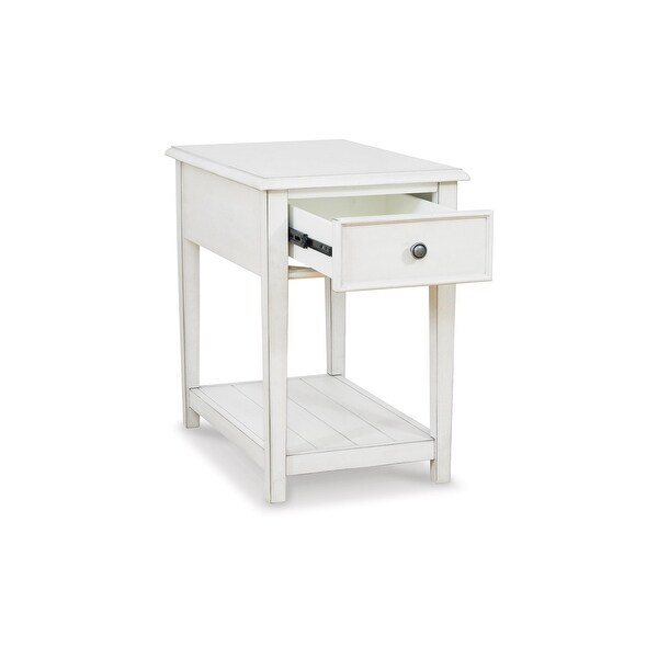 26 Inch Rectangular Side End Table， Whitewash Wood， Single Drawer and Shelf