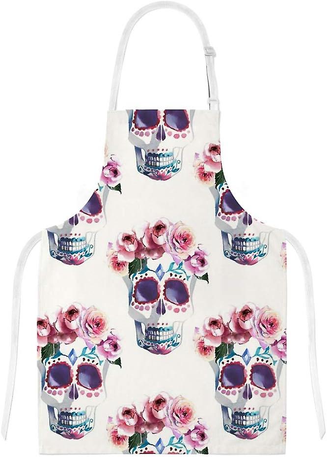 Insulation Kitchen Oven Mitts Potholder Apron 3pcs Set Floral Skull With Roses Wreath Non Slip Heat Resistant Gloves For Baking Cooking Bbq