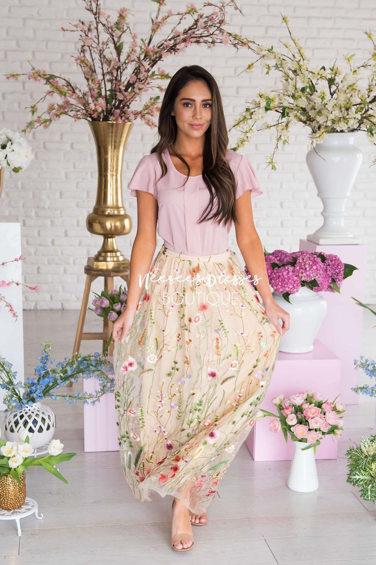 Heart Of Gold Floral Applique Tulle Skirt