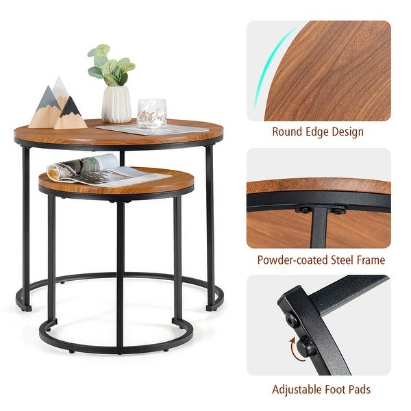 Set of 2 Nesting Coffee Table Stacking Round Side Tables