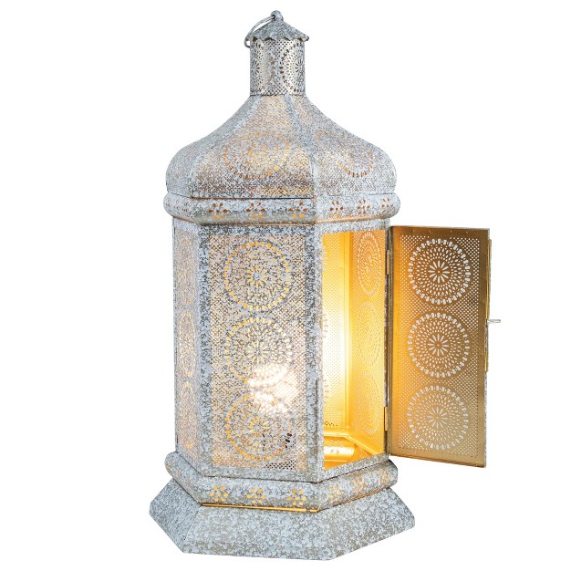 White And Gold Moroccan Style Lantern Table Lamp