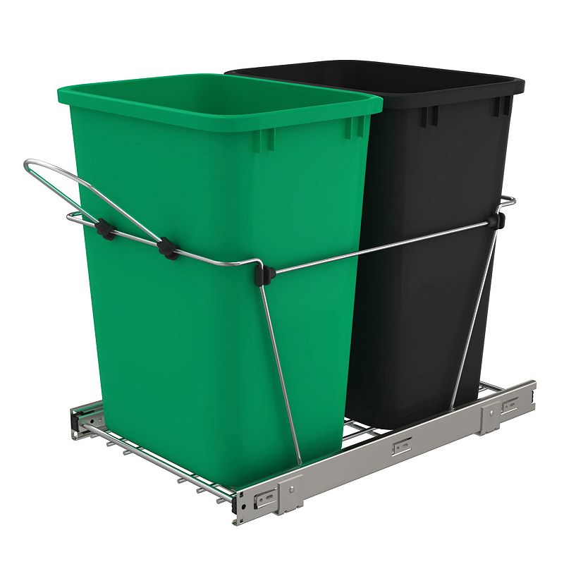 Rev-a-shelf Double Pull Out Trash Can 35 Qt For Kitchen， Green， Rv-18kd-1918c-s