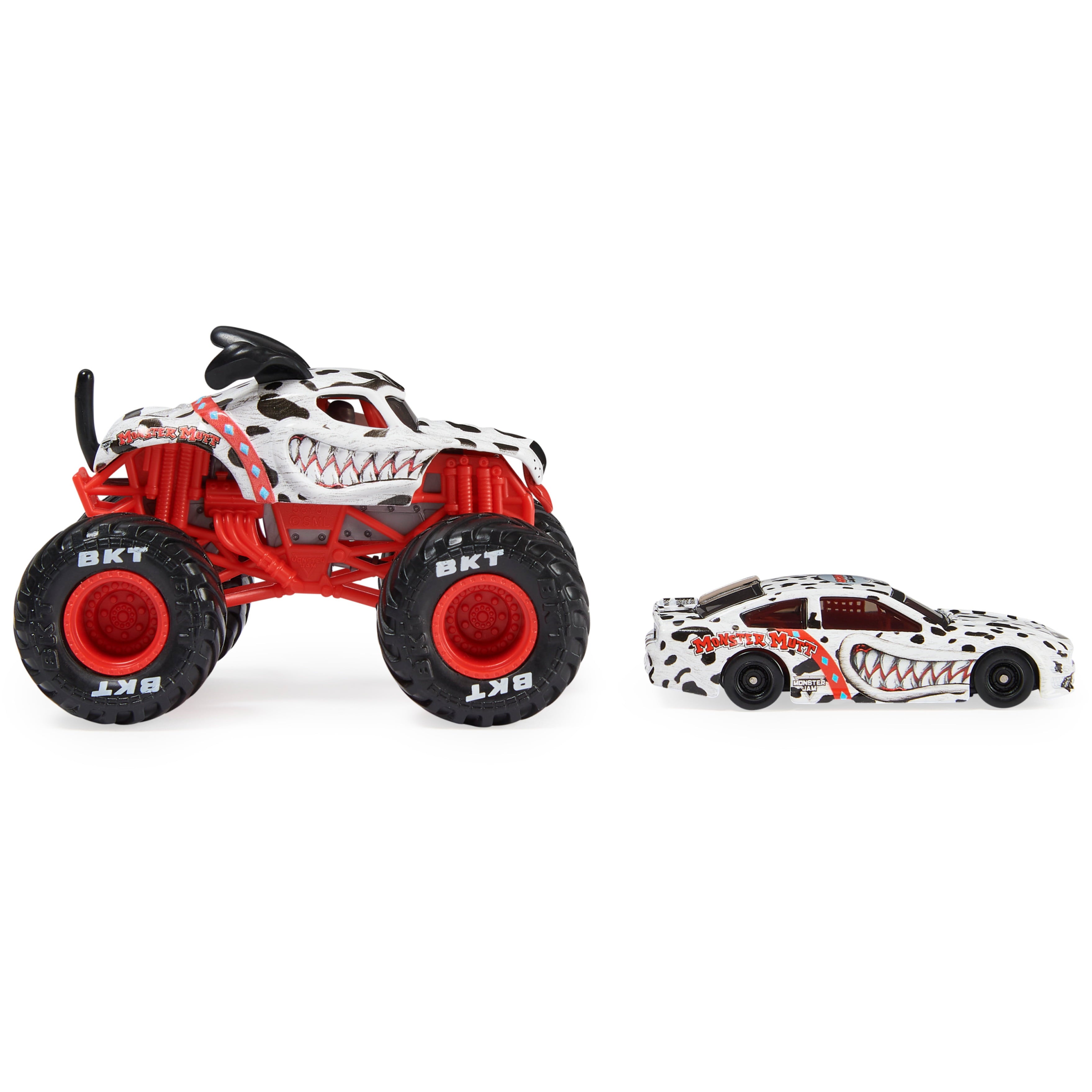 Monster Jam Monster Mutt Dalmatian Truck and Race Car (Walmart Exclusive)