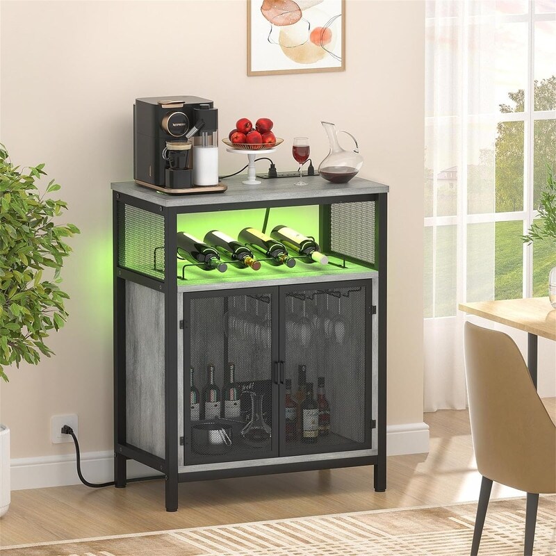 Wine Bar Cabinet with RGB Light and Outlet   23.6\