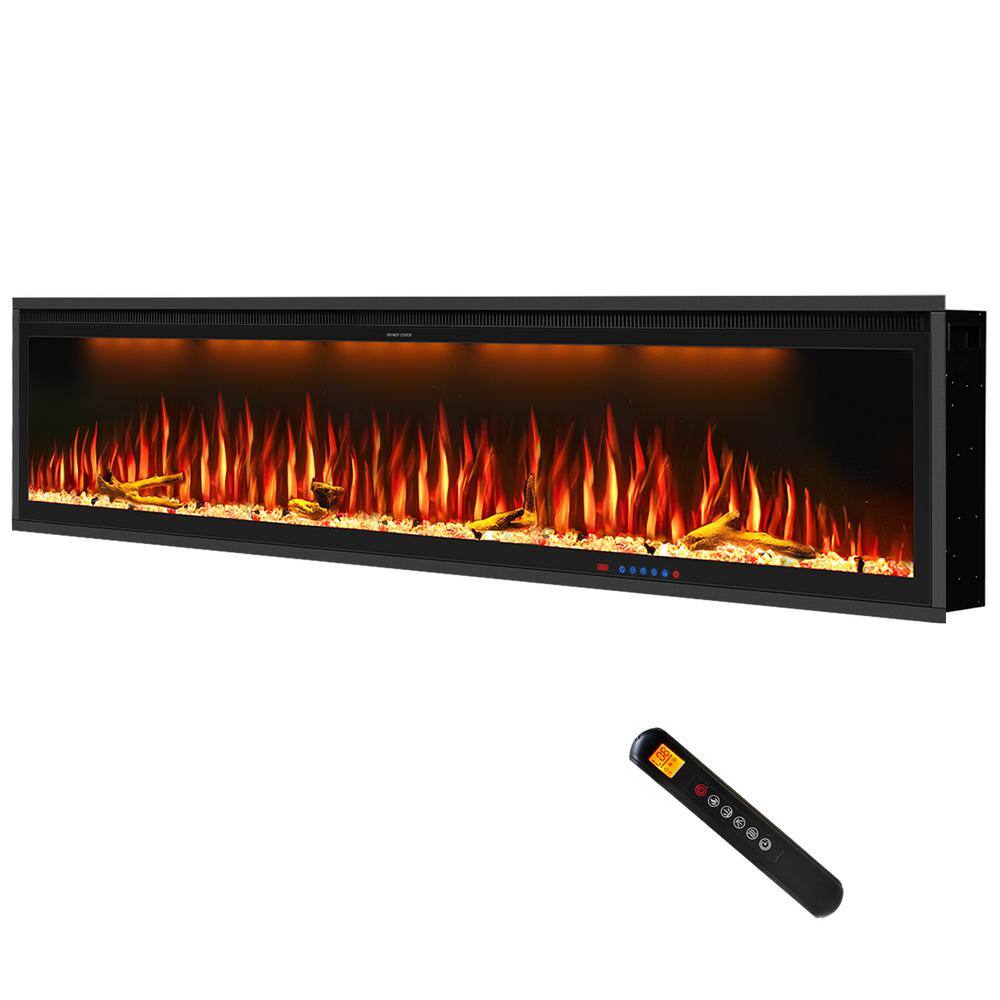 Prismaster ...keeps your home stylish 74 in. Smart Electric Fireplace Inserts Recessed and Wall Mounted Fireplace with Remote in Black BI74ZPR01