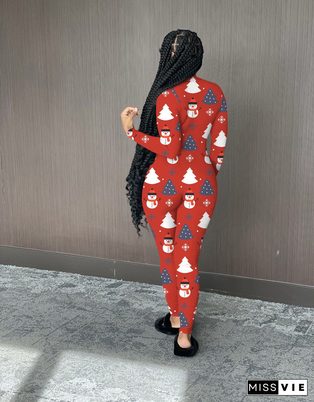 Christmas Snowman Print Jumpsuit