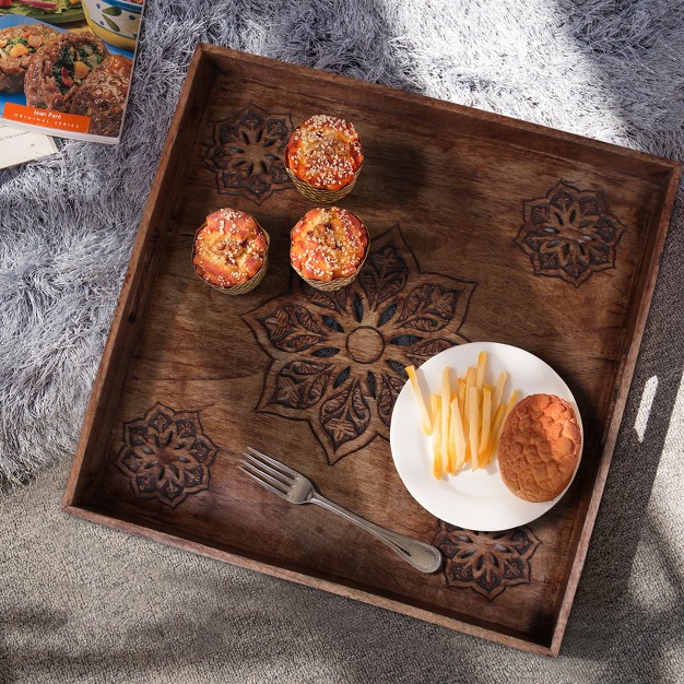 Mela Artisans Decorative Wooden Ottoman Tray W Handles medium Polish