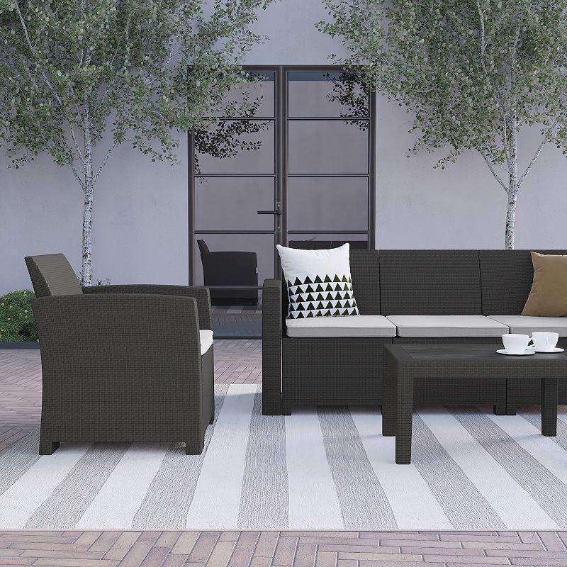 Flash Furniture Patio Arm Chair， Couch and Coffee Table 4-piece Set