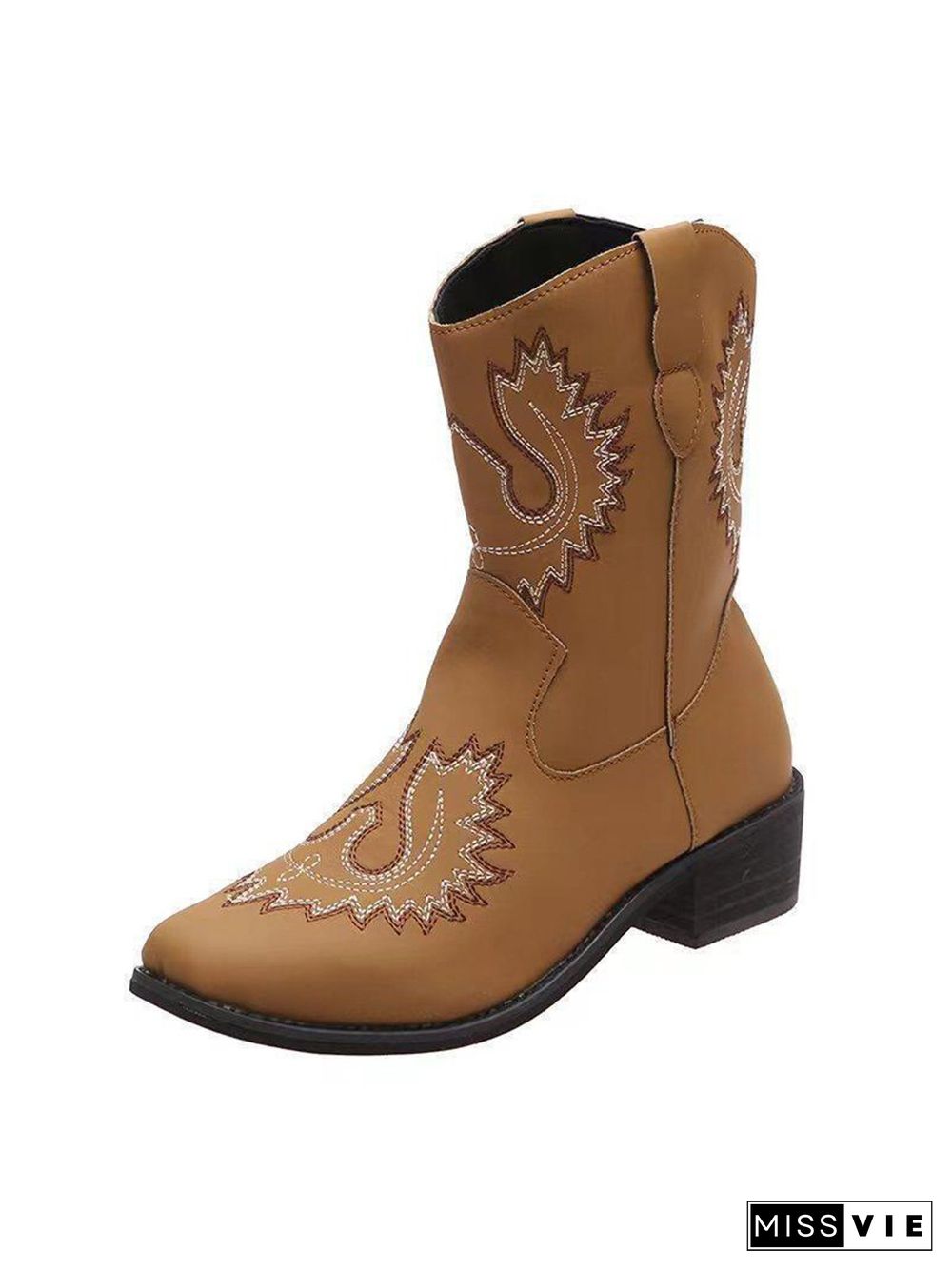 Retro Embroidered Ethnic Style Chunky Heel Casual Cowboy Boots