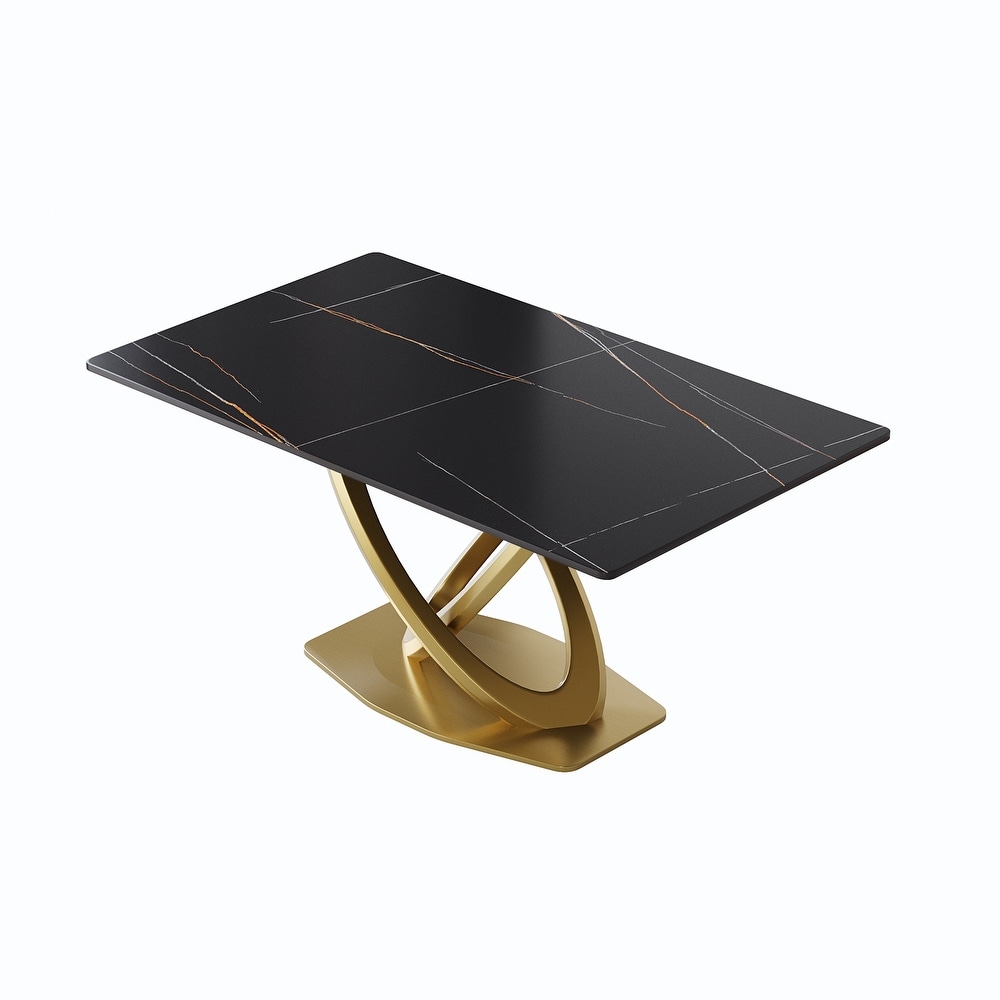 Modern Marble Dining Table with Gold Geometric Base