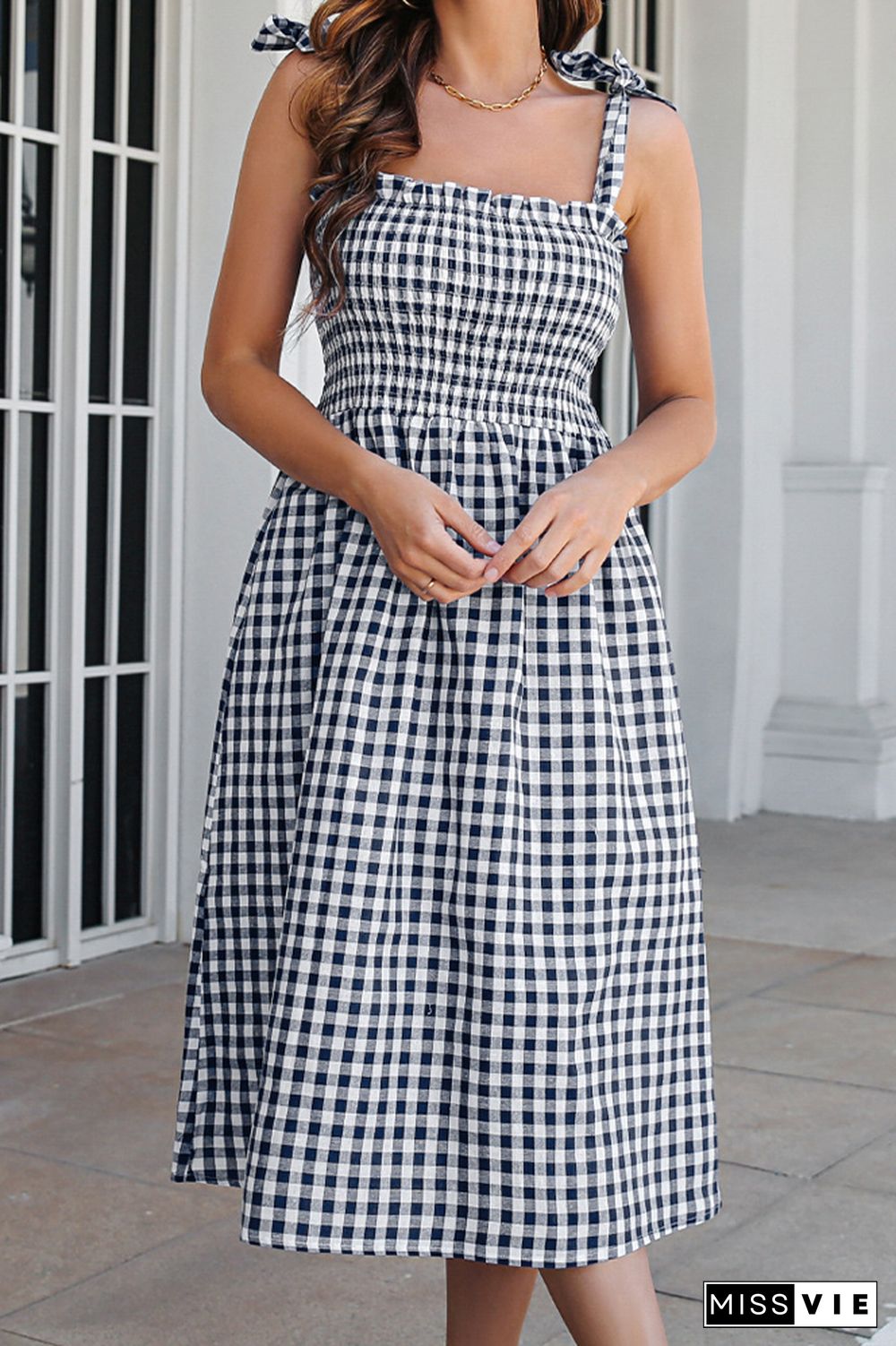 Plaid Print Sleeveless Midi Dress Wholesale