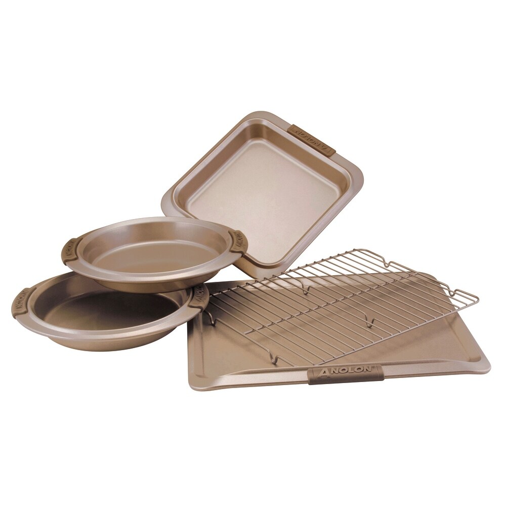 Anolon Advanced Nonstick Bakeware Set with Silicone Grips  5 Piece  Bronze