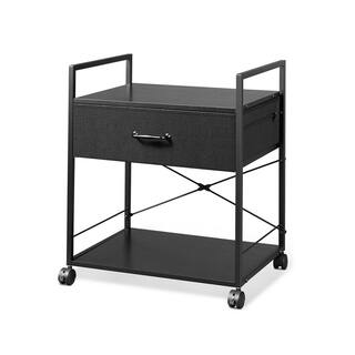 Huluwat 2-Tier Steel 4-Wheeled Printer Cart with Storage Drawer in Black DJYC-G-W107051596