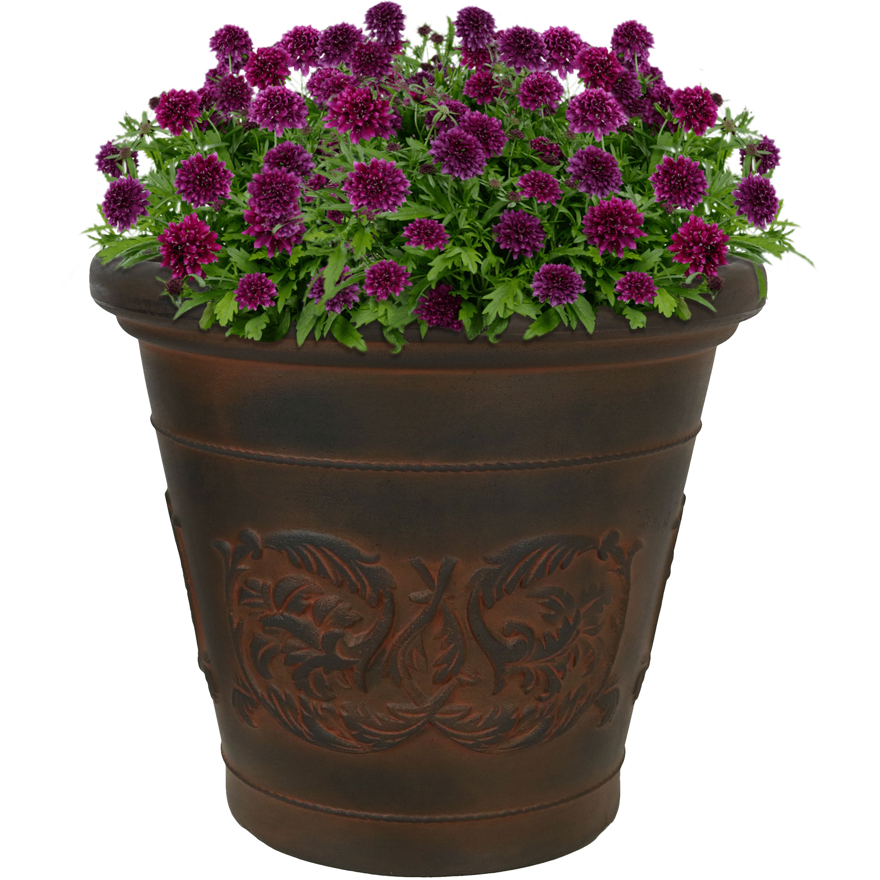 Sunnydaze Indoor/Outdoor Patio, Garden, or Porch Weather-Resistant Double-Walled Arabella Flower Pot Planter - 16" - Rust Finish