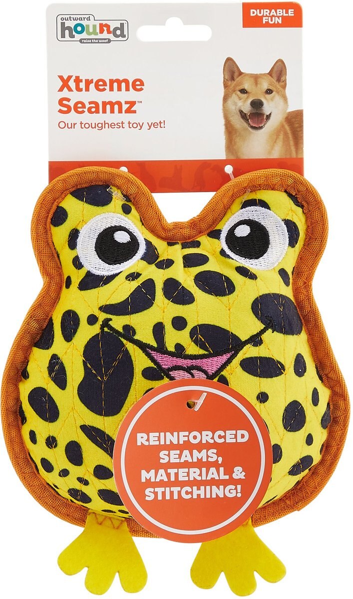 Outward Hound Xtreme Seamz Dart Frog Squeaky Durable Dog Toy， Yellow， Medium