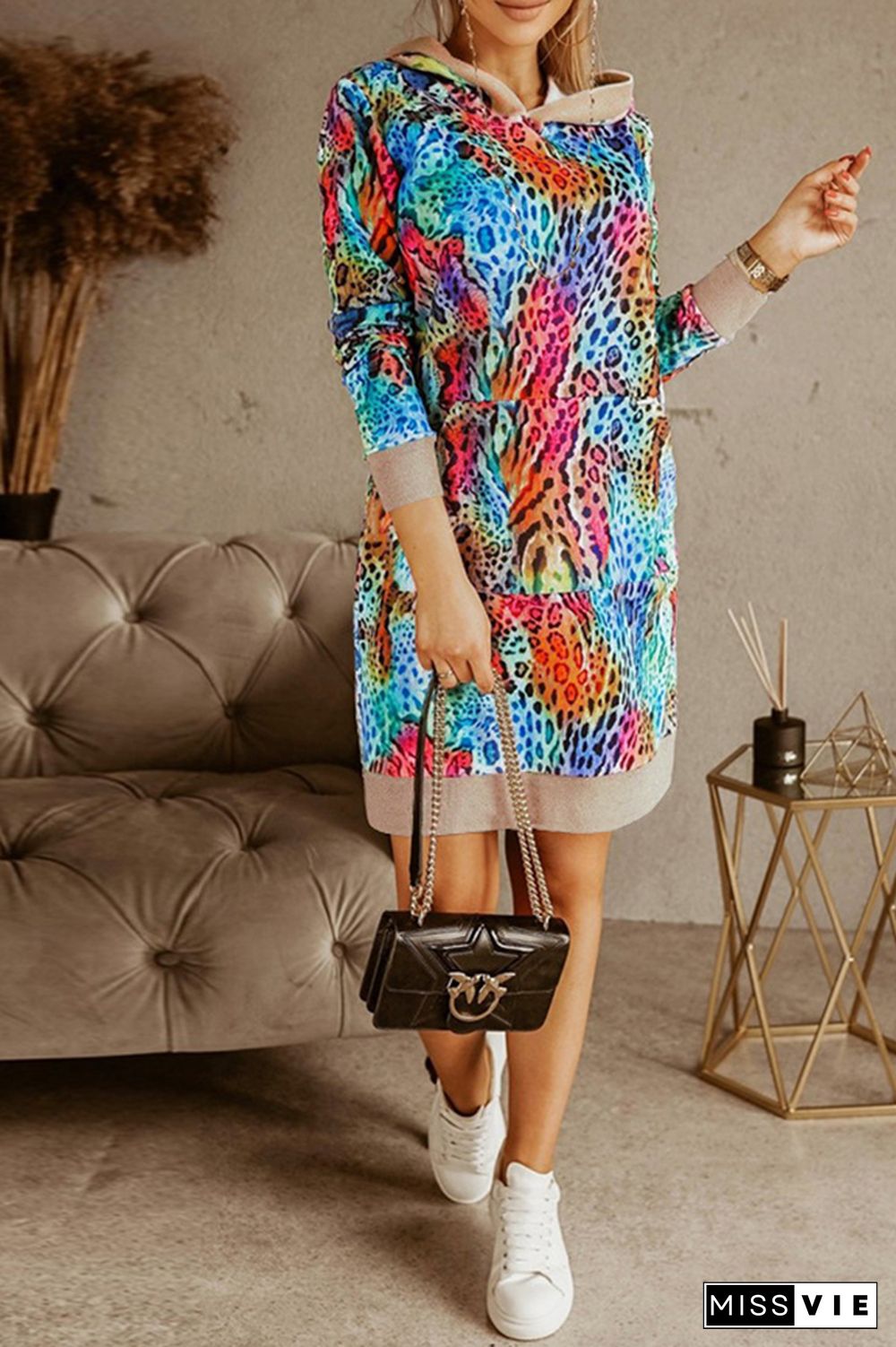 Floral Print Hooded Sweatshirt Dress Women Wholesale