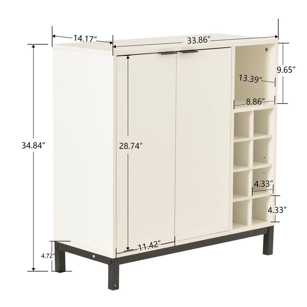 33.86 in. W x 14.17 in. D x 34.65 in. H White MDF Ready to Assemble Floor Kitchen Cabinet with Wine Racks mnjtrmrcxrzzs14