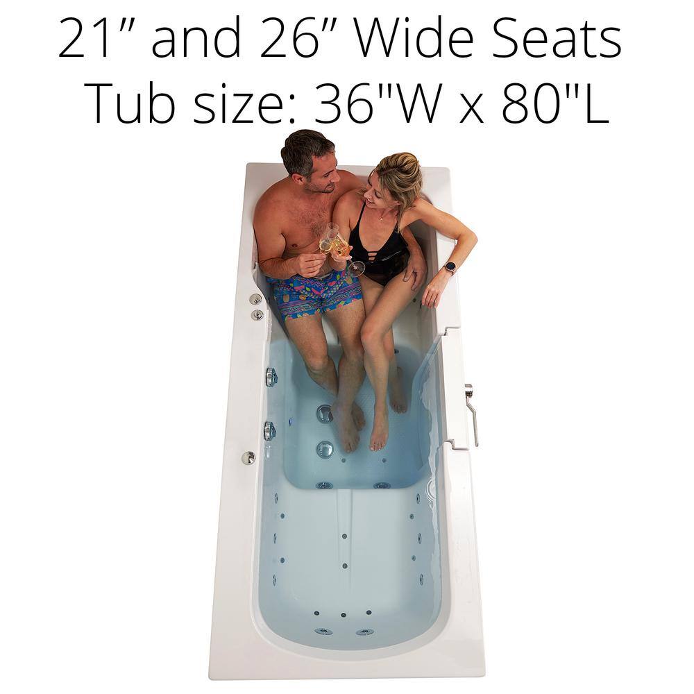 Ella Big4Two 80 in. Whirlpool and Air Bath Walk-In Bathtub in White Independent Foot Massage Left Door 2 in. Dual Drain TO2SA3680L