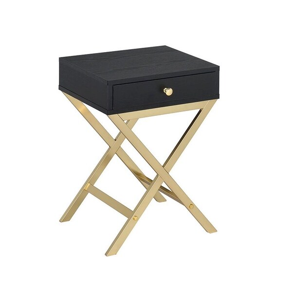 Side Table with 1 Drawer in Black and Brass