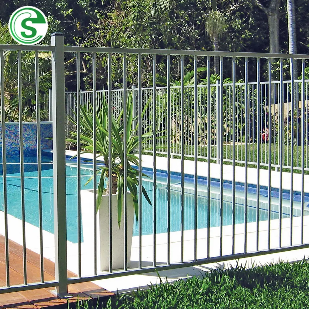 Popular Design Iron Wrought Water Pool Fence Powder Coated Black Steel Fence Panels For Hotel Garden Supplies Decorative Used Fe