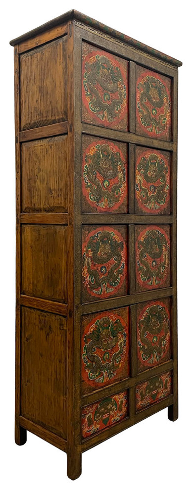 Consigned Antique Tibetan Hand Painted Dragon Tall Cabinet   Asian   Accent Chests And Cabinets   by Golden Treasures Antiques and Collectibles Inc  Houzz