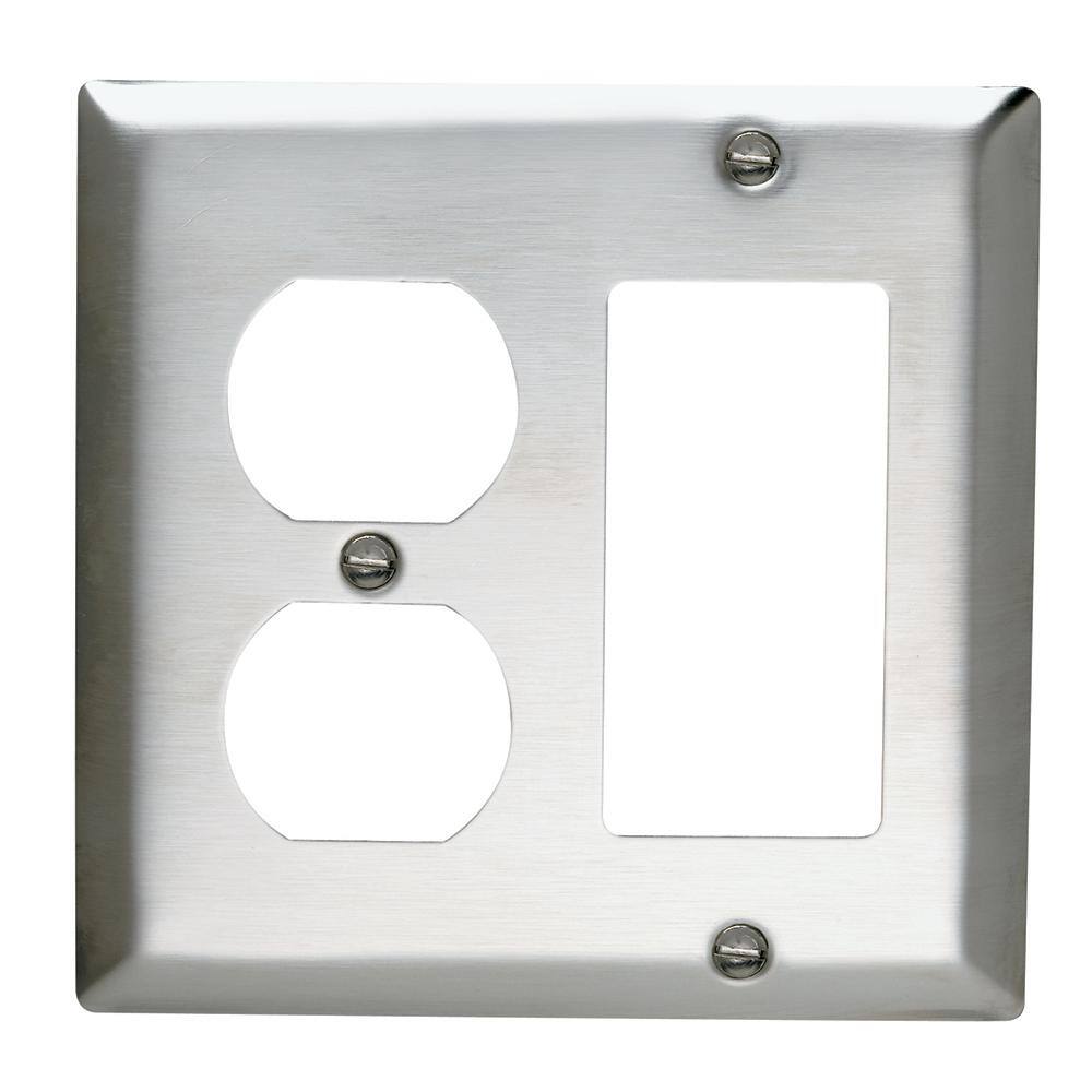 Legrand Pass  Seymour 302304 SS 2 Gang 1 Duplex 1 DecoratorRocker Wall Plate Stainless Steel (1-Pack) SS826