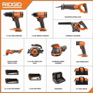 RIDGID 18V Cordless 8-Tool Combo Kit with (3) Batteries Charger and Bag with 18V Bandsaw R96258-R8604B